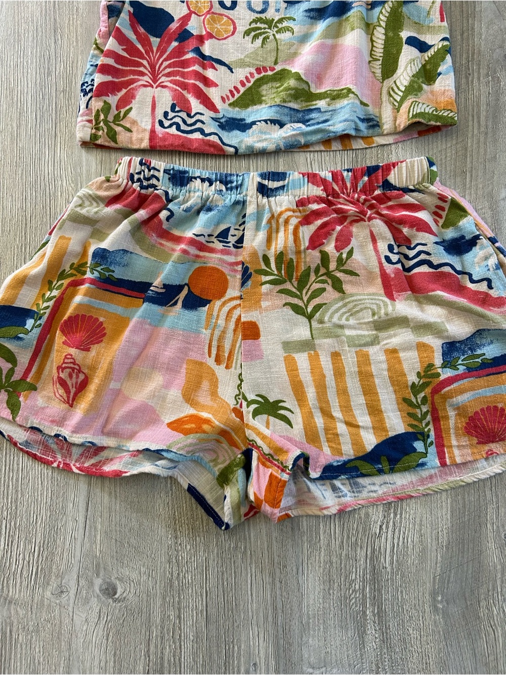 Paper Heart Tropical Print Linen Blend Two-Piece Crop Top and Shorts Set Summer - Picture 5 of 15